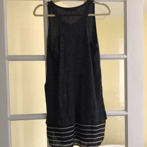 Heather charcoal grey razor back top with black and white stripes at the bottom. - Picture 4 of 4